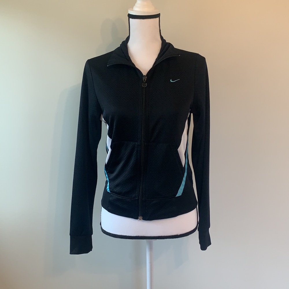 Nike Black White and Blue Athletic Zip Up Jacket